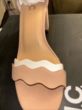 INC International Concepts Blush Pink Wedge Sandal with White Scallop Detail